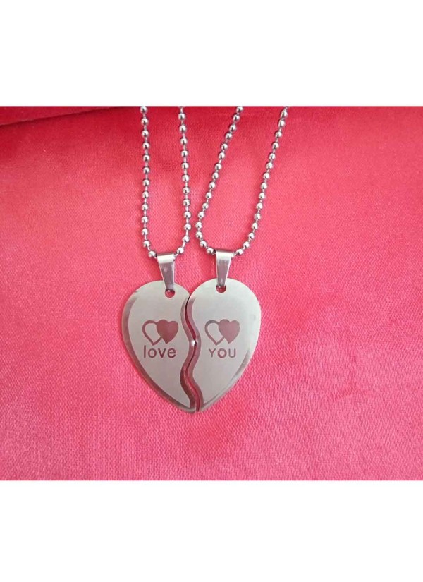 Two Pieces Couple Heart Shape Necklace by Menjewell 